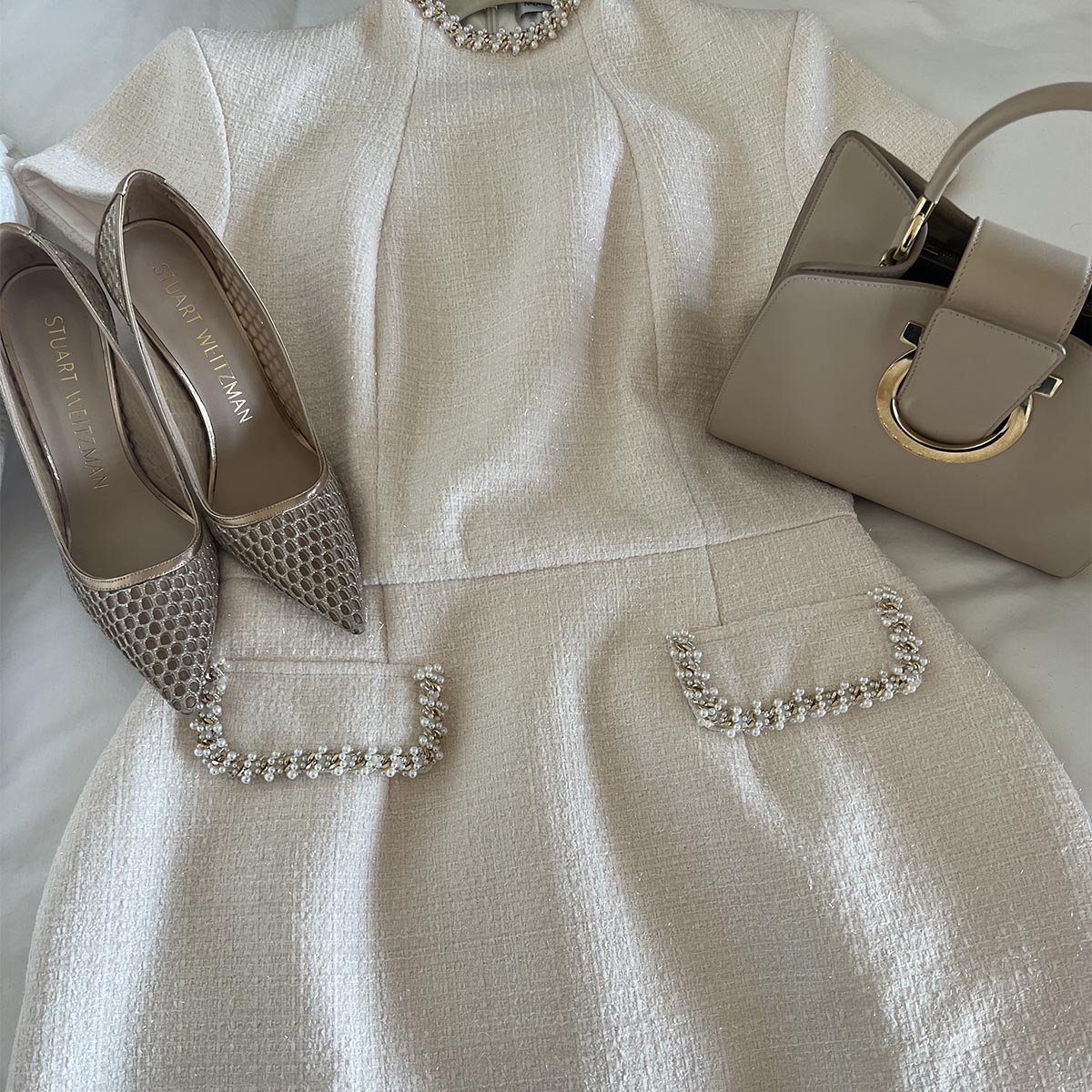 Cream and beige outfit styling